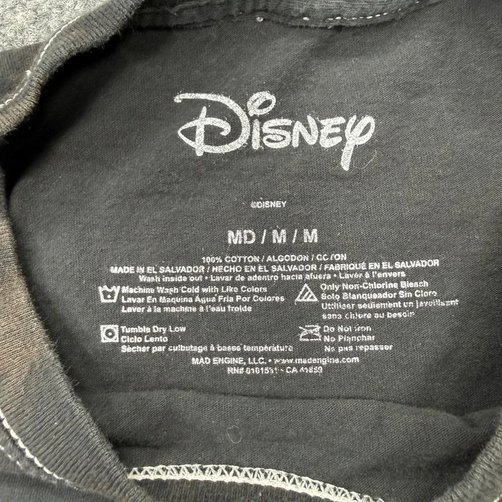 Disney Mickey Mouse Hiking‎ Graphic Tee Black Acid Wash Men Medium Mad Engine